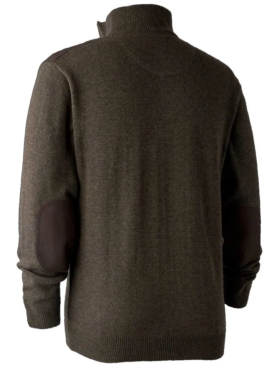 30% OFF DEERHUNTER Sheffield Knit Zip-Neck Jumper - Mens - Dark Elm - Size: XL