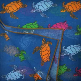 A Few Turtles Cotton & Cashmere Pocket Square in Prussian Blue