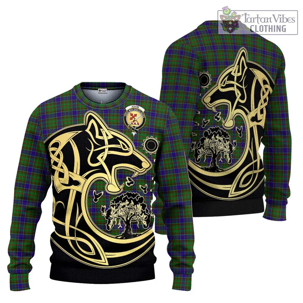 Adam Tartan Ugly Sweater with Family Crest Celtic Wolf Style