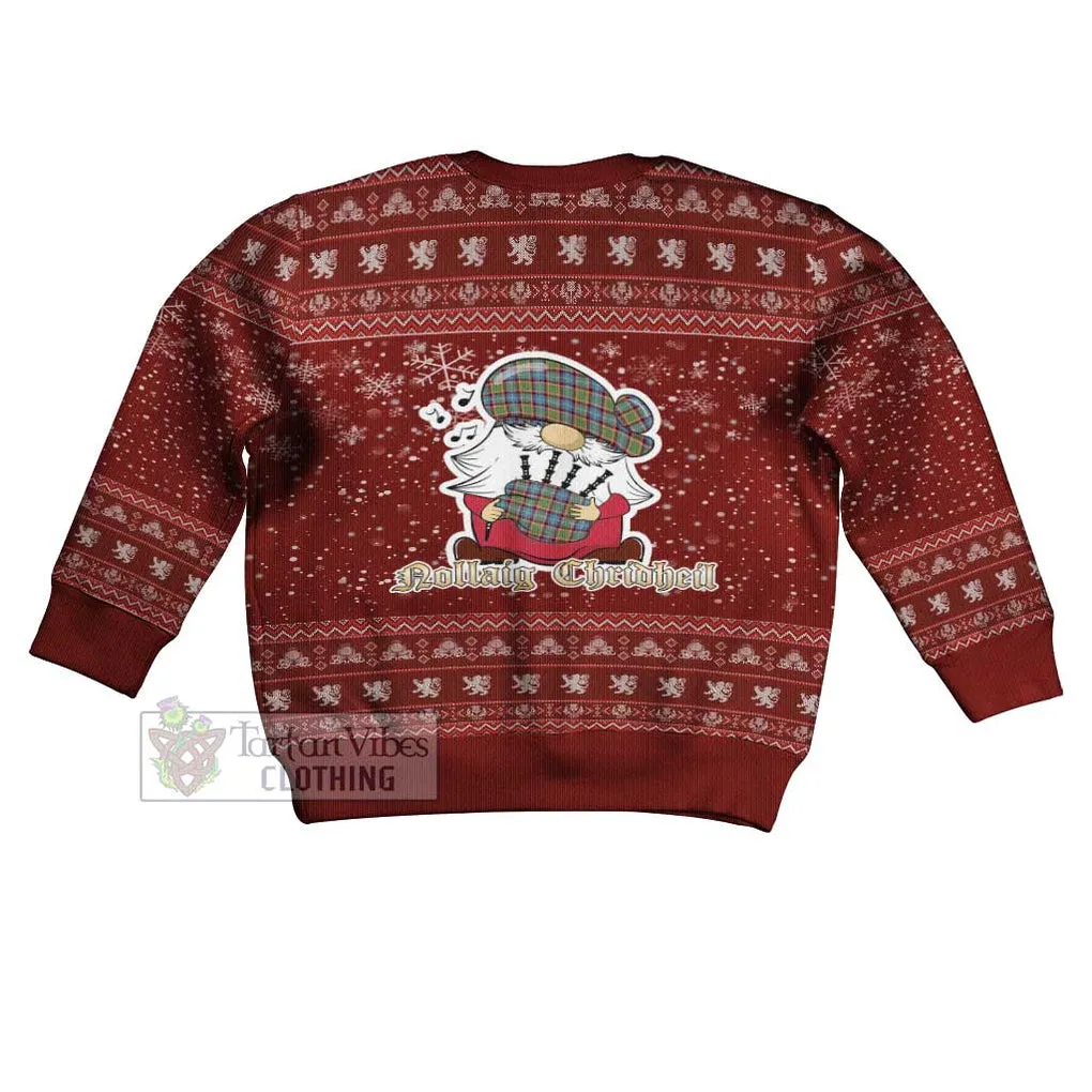 Aikenhead Clan Christmas Kid Ugly Sweater with Gnome Playing Bagpipes