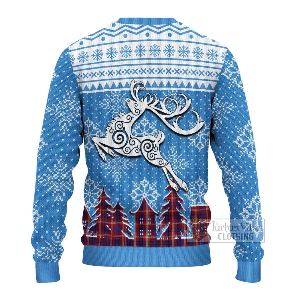 Ainslie Clan Christmas Ugly Sweater with Tartan and Celtic Reindeer Style