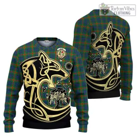 Aiton Tartan Ugly Sweater with Family Crest Celtic Wolf Style