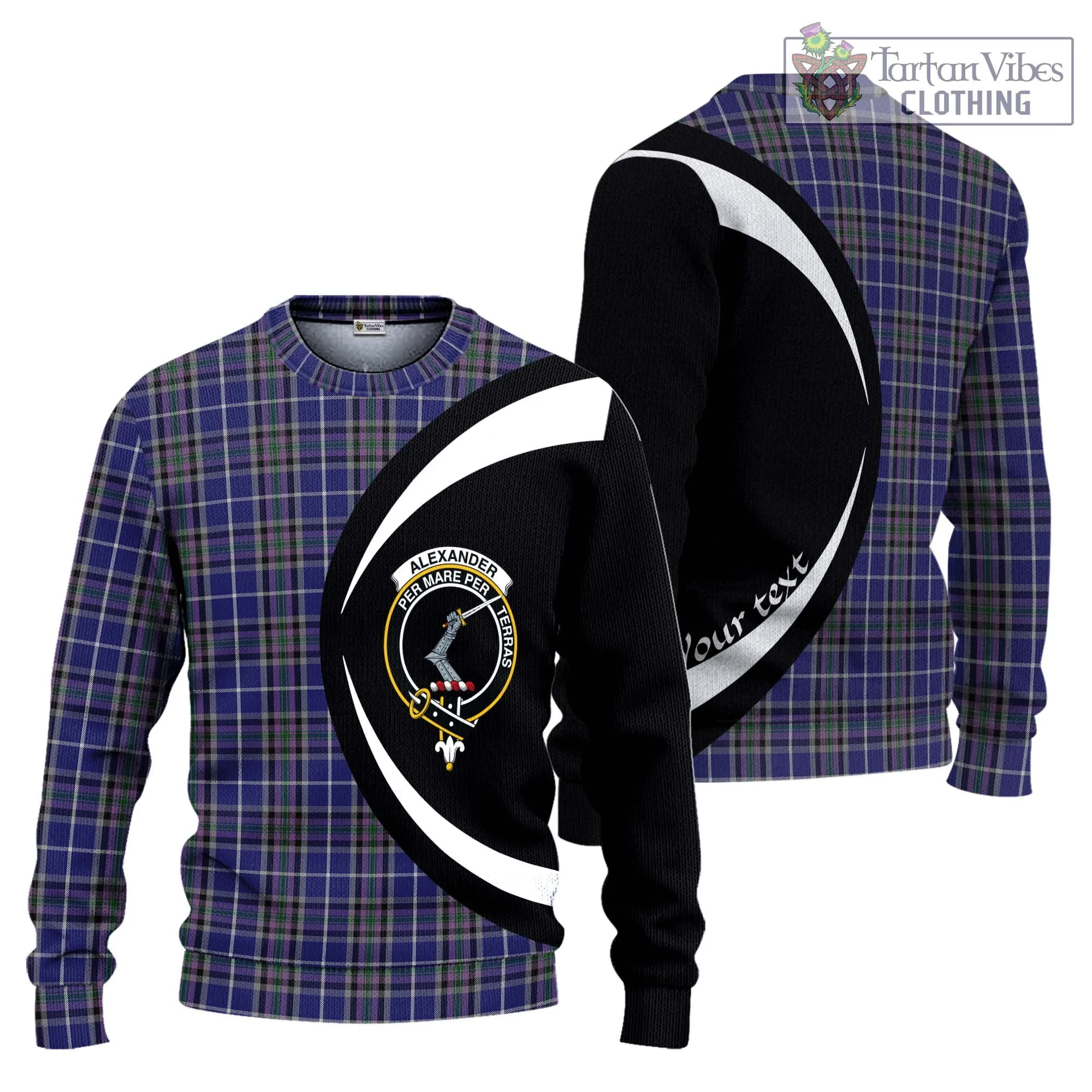 Alexander of Menstry Tartan Ugly Sweater with Family Crest Circle Style