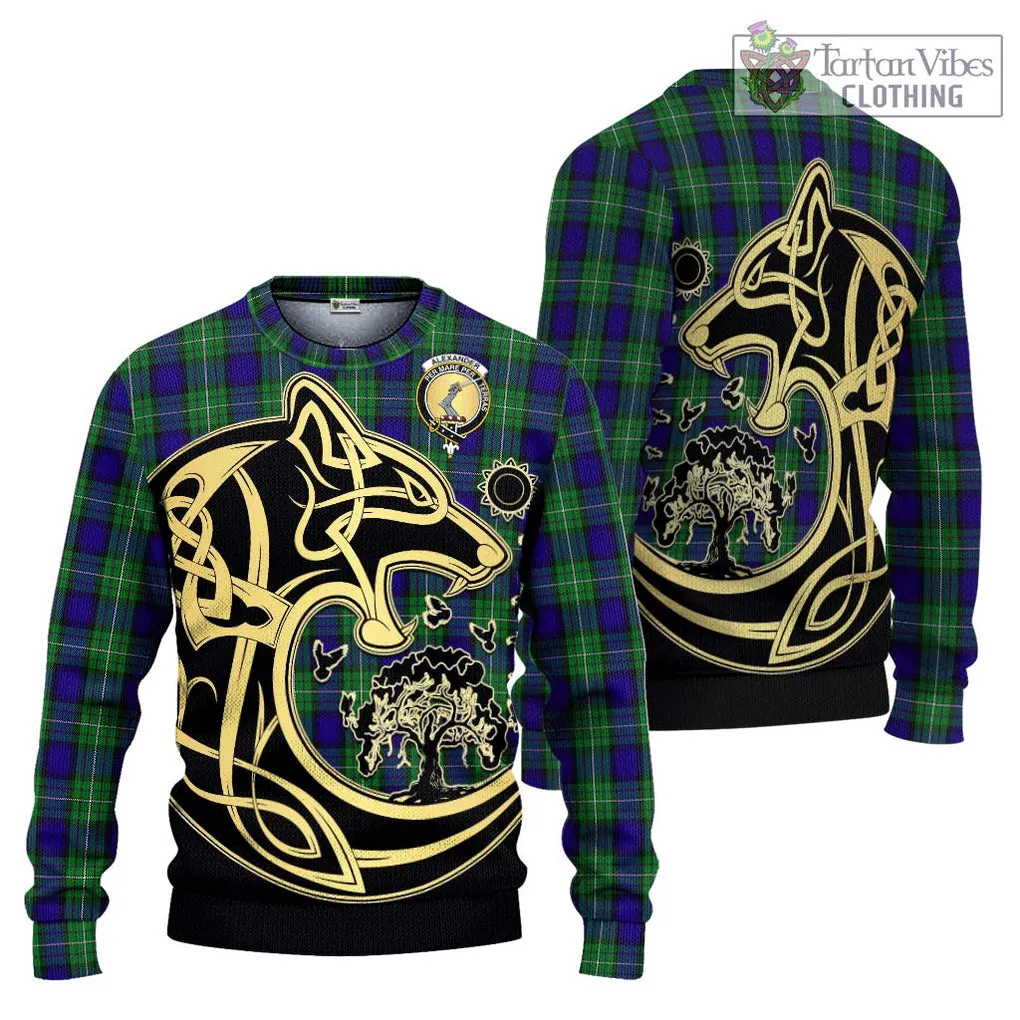 Alexander Tartan Ugly Sweater with Family Crest Celtic Wolf Style