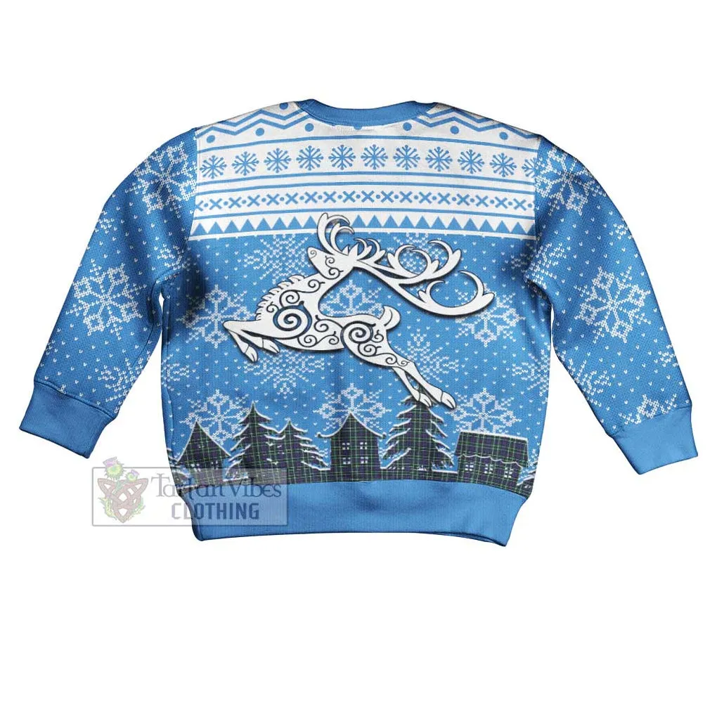 Allardice Clan Christmas Kid Ugly Sweater with Tartan and Celtic Reindeer Style