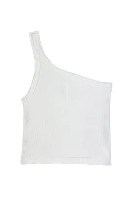 Asymmetrical Fitted Tank  - Ribbed White