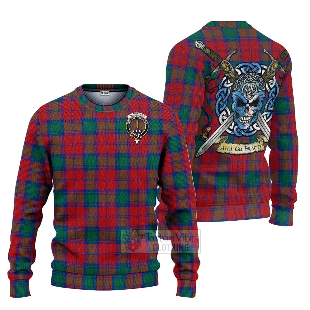 Auchinleck (Affleck) Tartan Ugly Sweater with Family Crest Celtic Skull Style