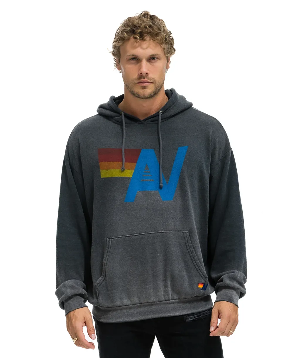 AVIATOR NATION UNISEX VINTAGE LOGO RELAXED PULLOVER HOODIE - FADED SMOKE