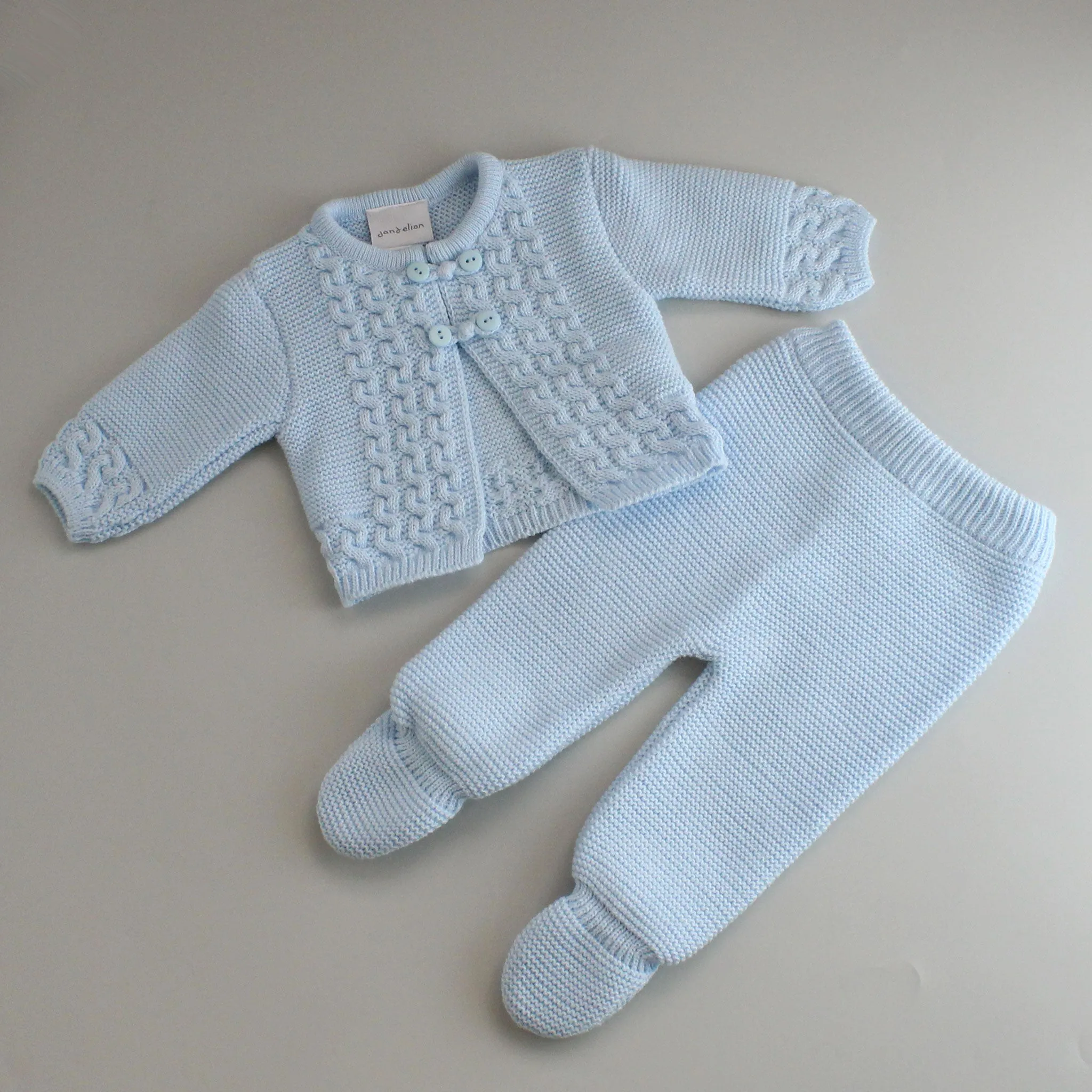 Baby Boys Blue Pram Suit - Knitted Two Piece Outfit