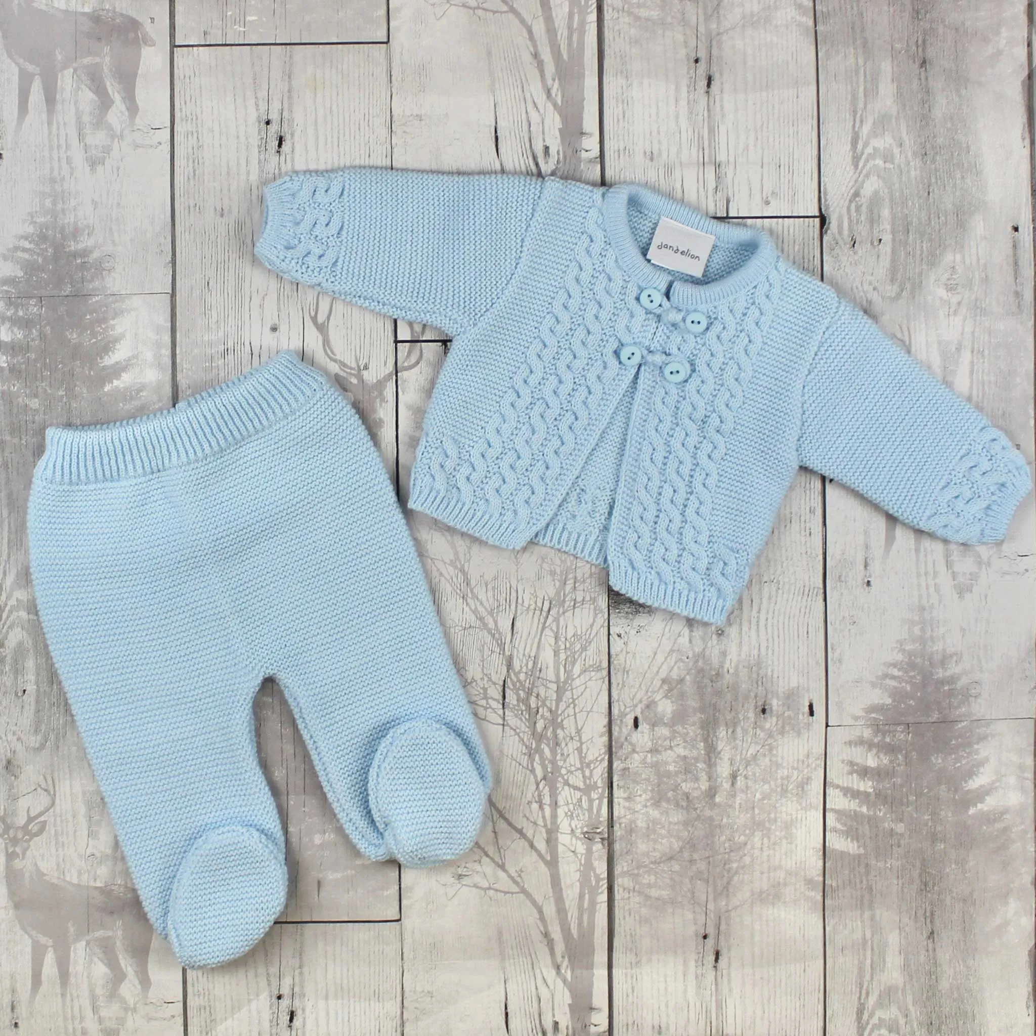 Baby Boys Blue Pram Suit - Knitted Two Piece Outfit