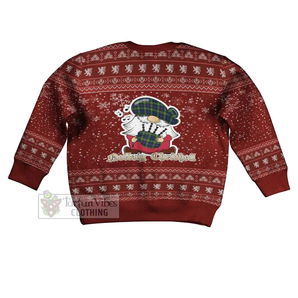 Baillie (Bailey) Clan Christmas Kid Ugly Sweater with Gnome Playing Bagpipes