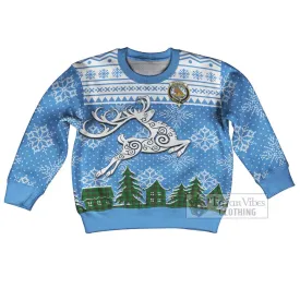 Beveridge Clan Christmas Kid Ugly Sweater with Tartan and Celtic Reindeer Style