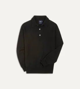 Black Merino Wool Knitted Polo