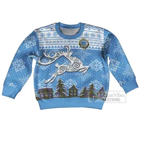 Bowie Clan Christmas Kid Ugly Sweater with Tartan and Celtic Reindeer Style