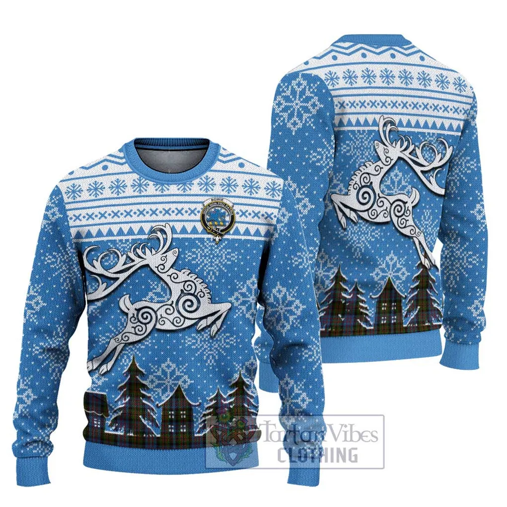 Bowie Clan Christmas Ugly Sweater with Tartan and Celtic Reindeer Style