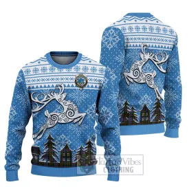 Bowie Clan Christmas Ugly Sweater with Tartan and Celtic Reindeer Style