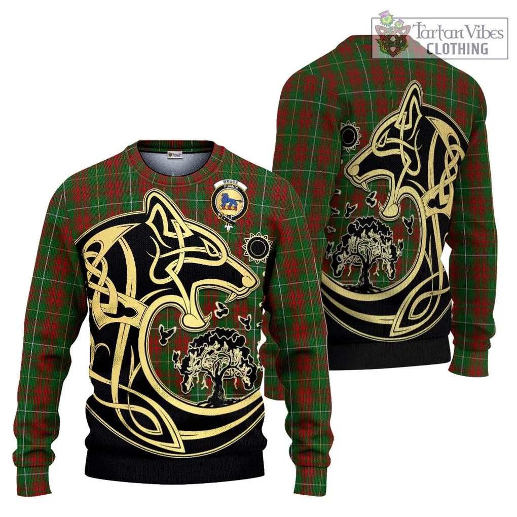 Bruce Hunting Tartan Ugly Sweater with Family Crest Celtic Wolf Style