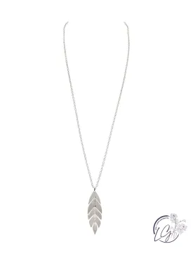 Brushed Silver Long Feather Necklace