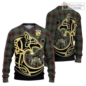 Buchan Ancient Tartan Ugly Sweater with Family Crest Celtic Wolf Style