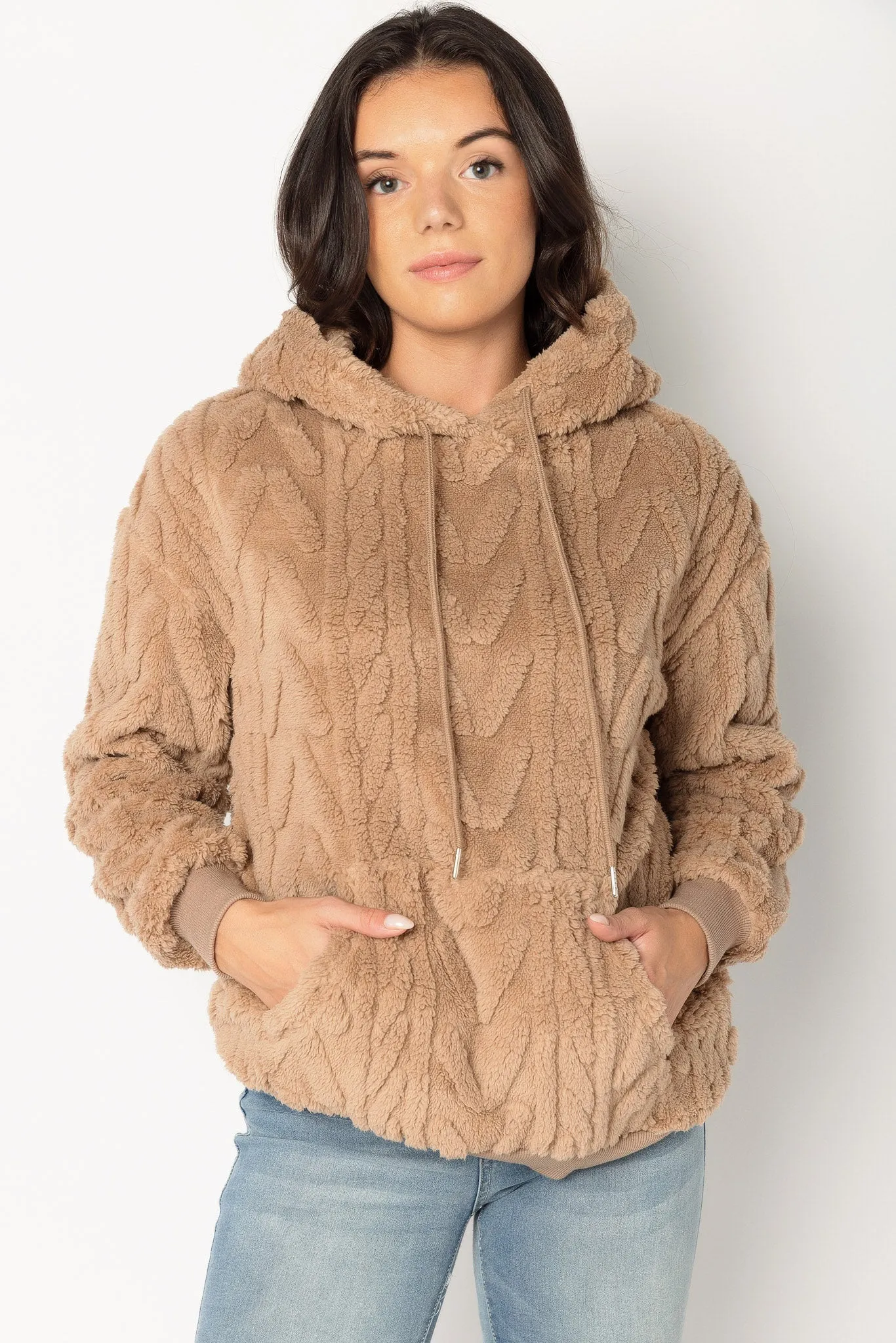 Cable Embossed Sherpa Popover Hoodie