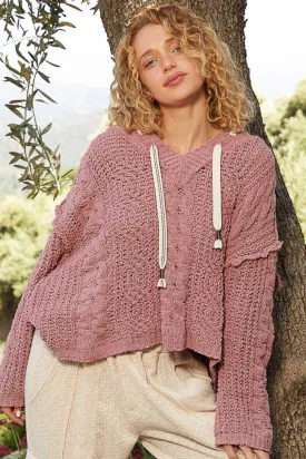 Cable Knit Hooded Chenille Sweater