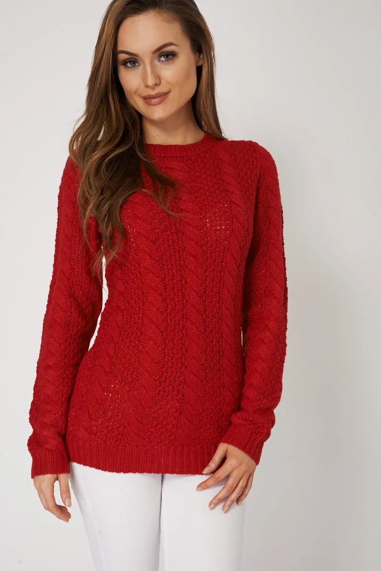 Cable Knit Loose Red Sweater