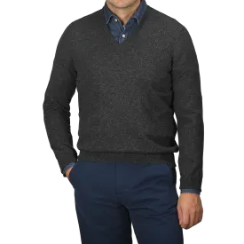 Charcoal Grey Cashmere V-Neck Sweater