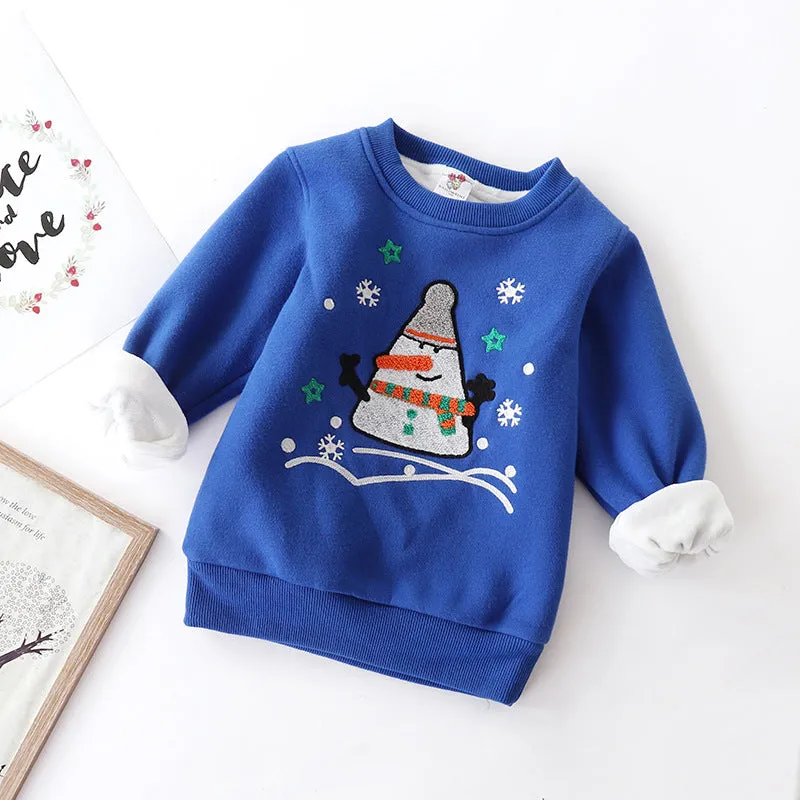 Christmas snowman plus velvet padded baby sweater