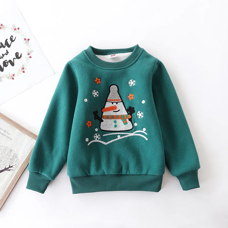 Christmas snowman plus velvet padded baby sweater