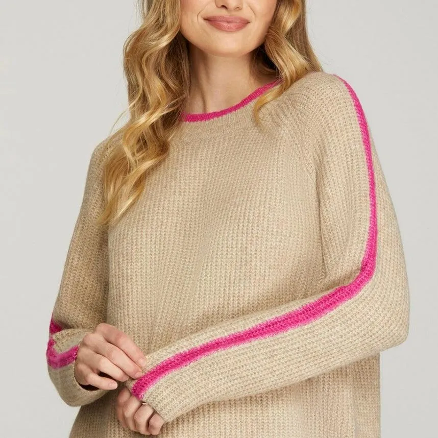 Contrast Trim Oversized Knit Sweater