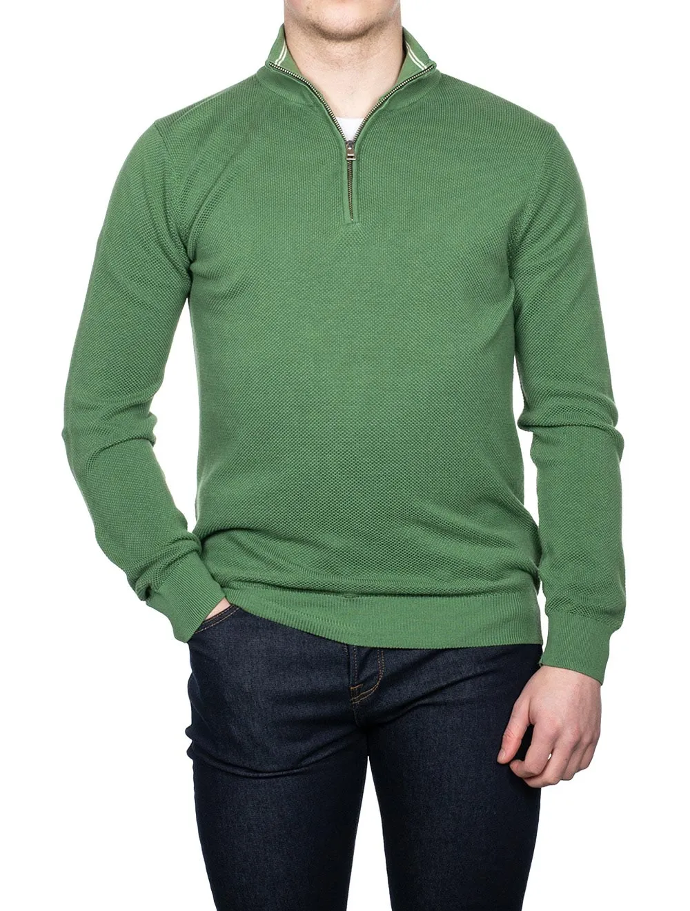 Cotton Piqué Half Zip Sweater Leaf Green