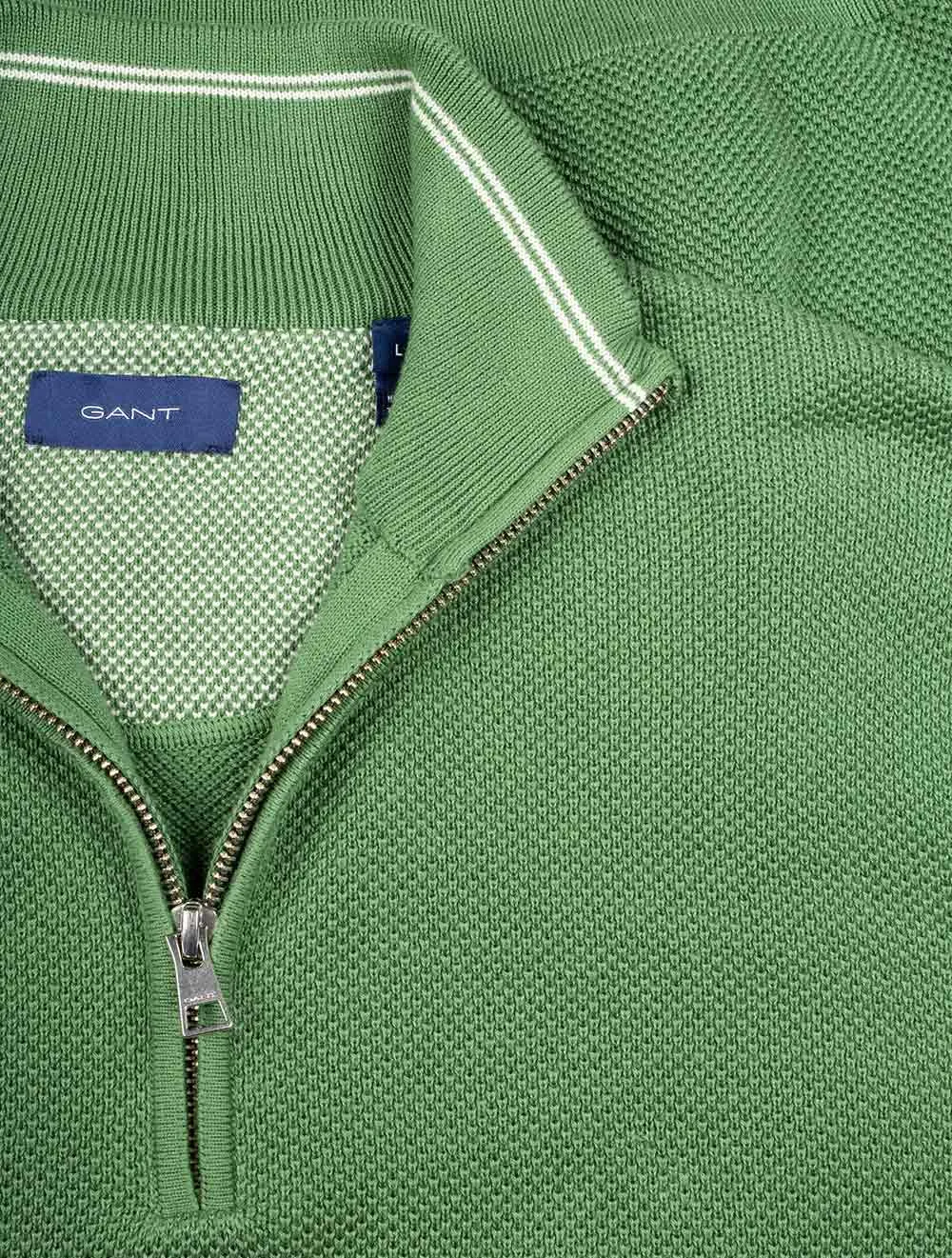 Cotton Piqué Half Zip Sweater Leaf Green