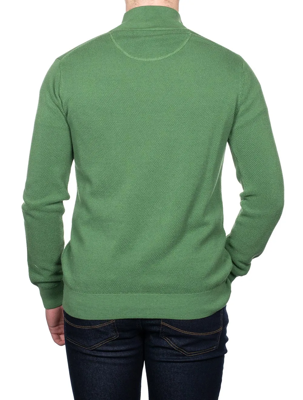 Cotton Piqué Half Zip Sweater Leaf Green