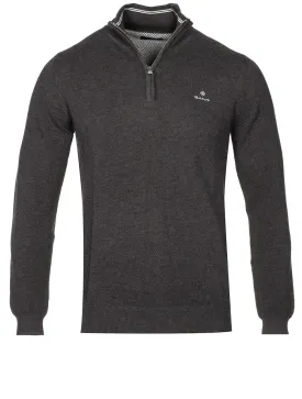 Cotton Pique Half-Zip Antracite Melange