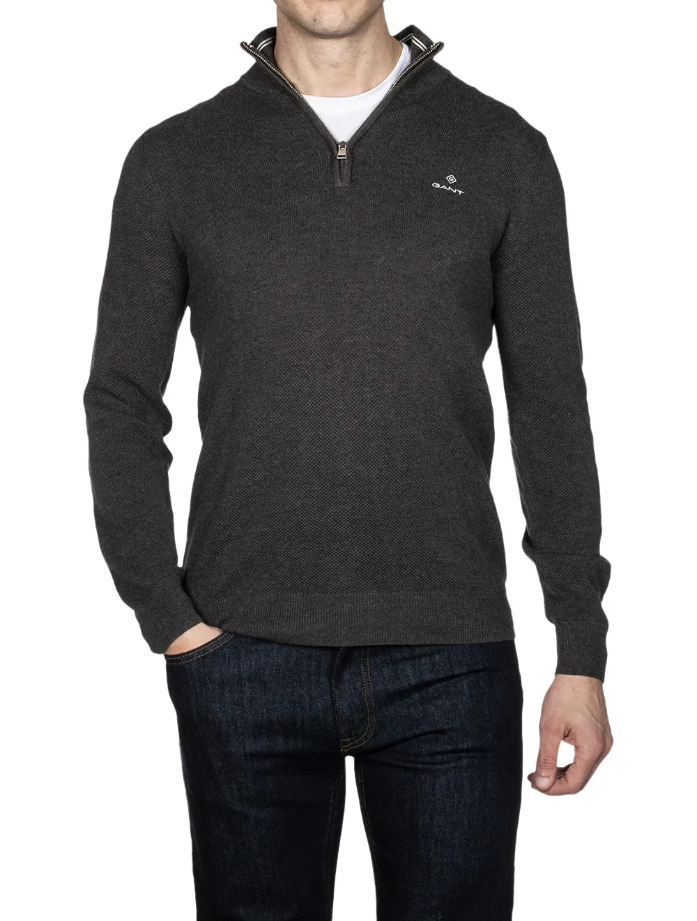 Cotton Pique Half-Zip Antracite Melange