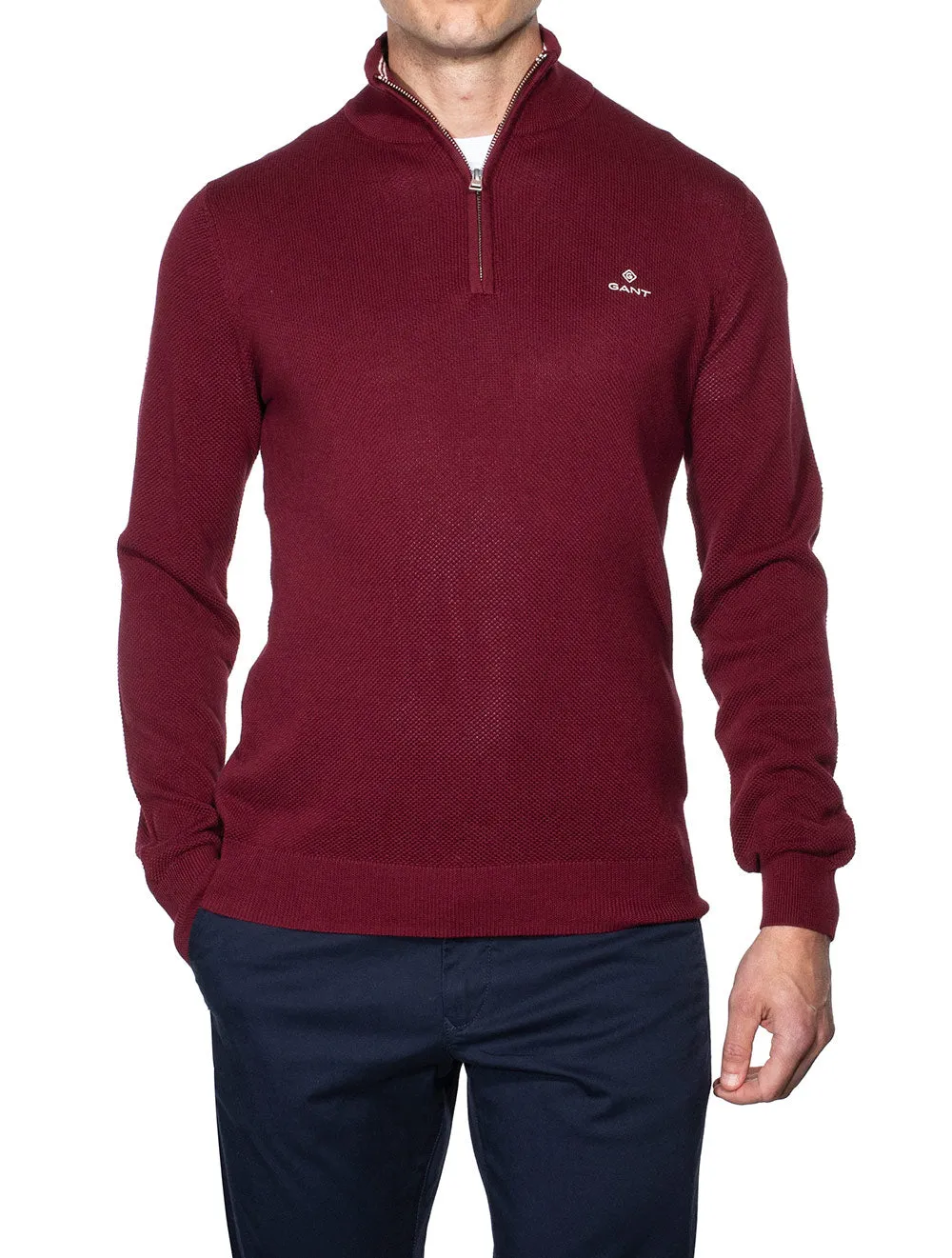 Cotton Pique Half-Zip Cabernet Red