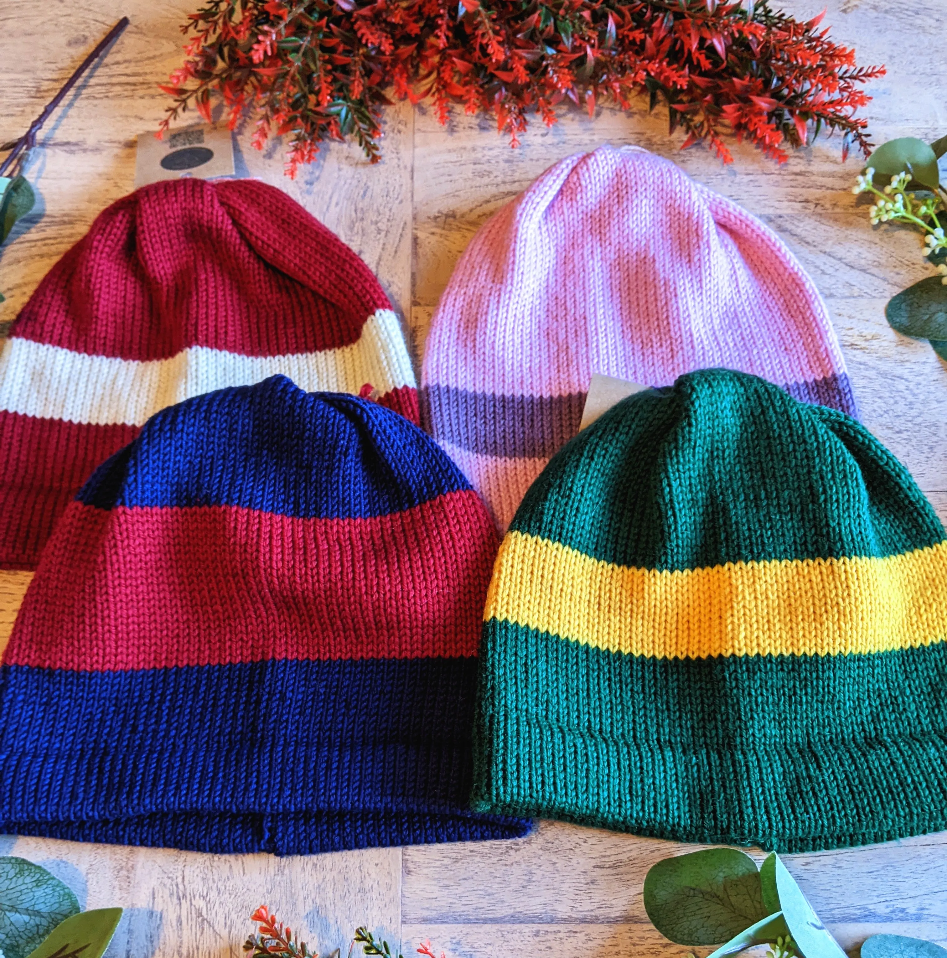 Customisable Adult Bold Stripe Merino Beanie hat - pick your colours