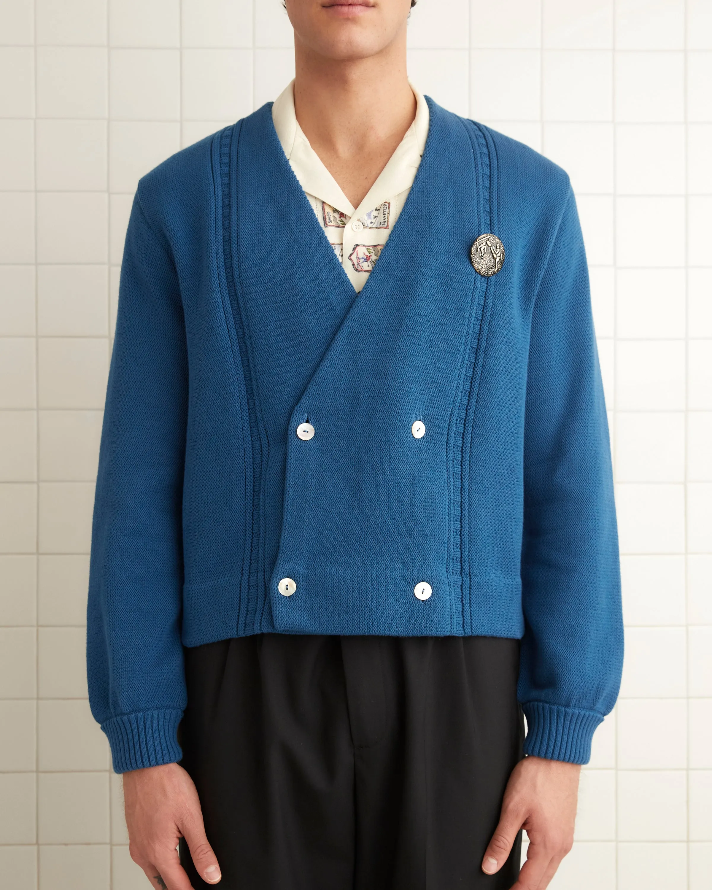 Double-Breasted Cardigan - Blue