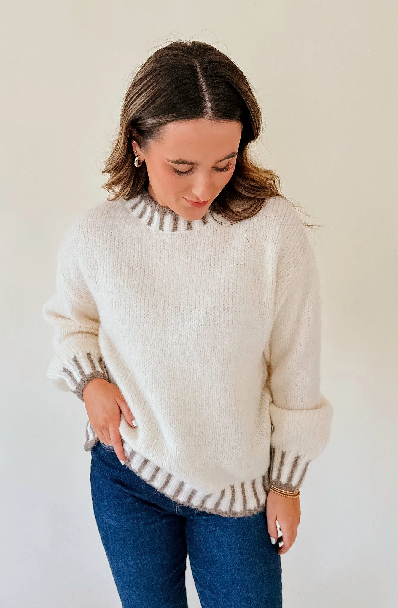 EAST SIDE EMBROIDERED TWO TONE SWEATER