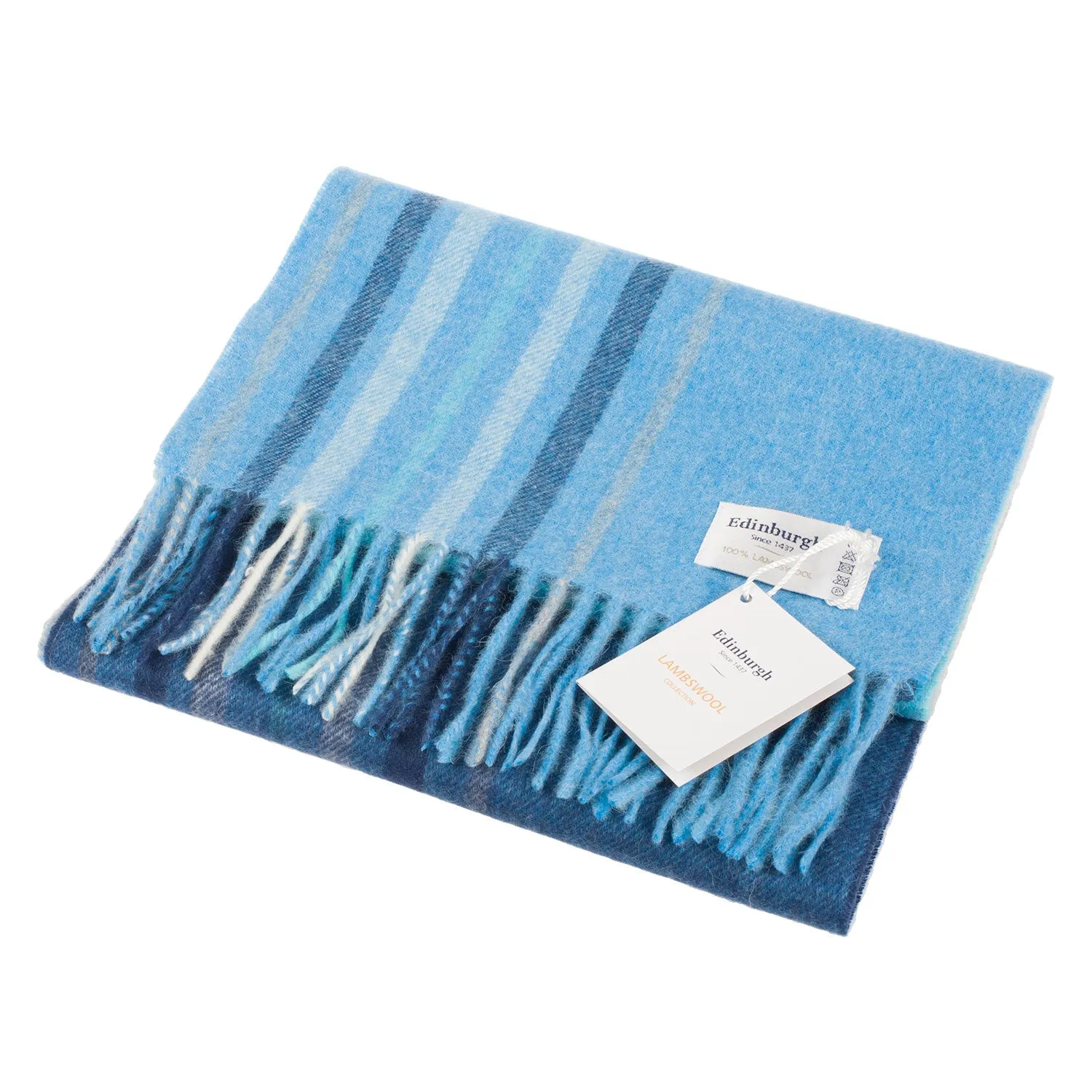 Edinburgh 100% Lambswool Scarf  Barcode Check - Aqua Blue