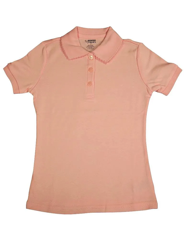 French Toast - Little Girls SS Interlock Fitted Knit Polo Picot Collar