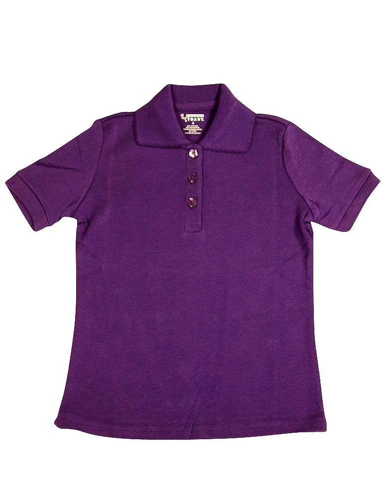 French Toast - Little Girls SS Interlock Fitted Knit Polo Picot Collar