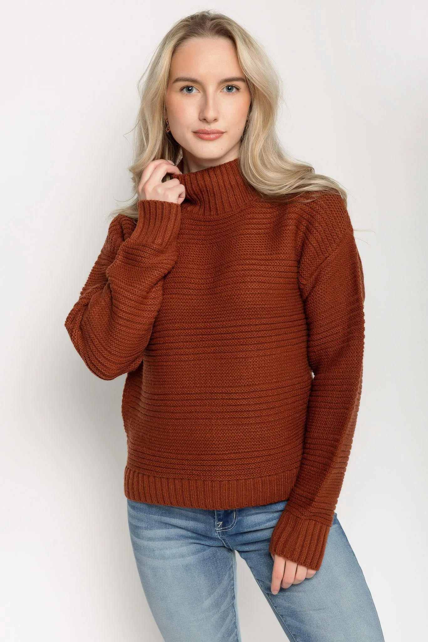 Horizontal Stitch Mockneck Sweater