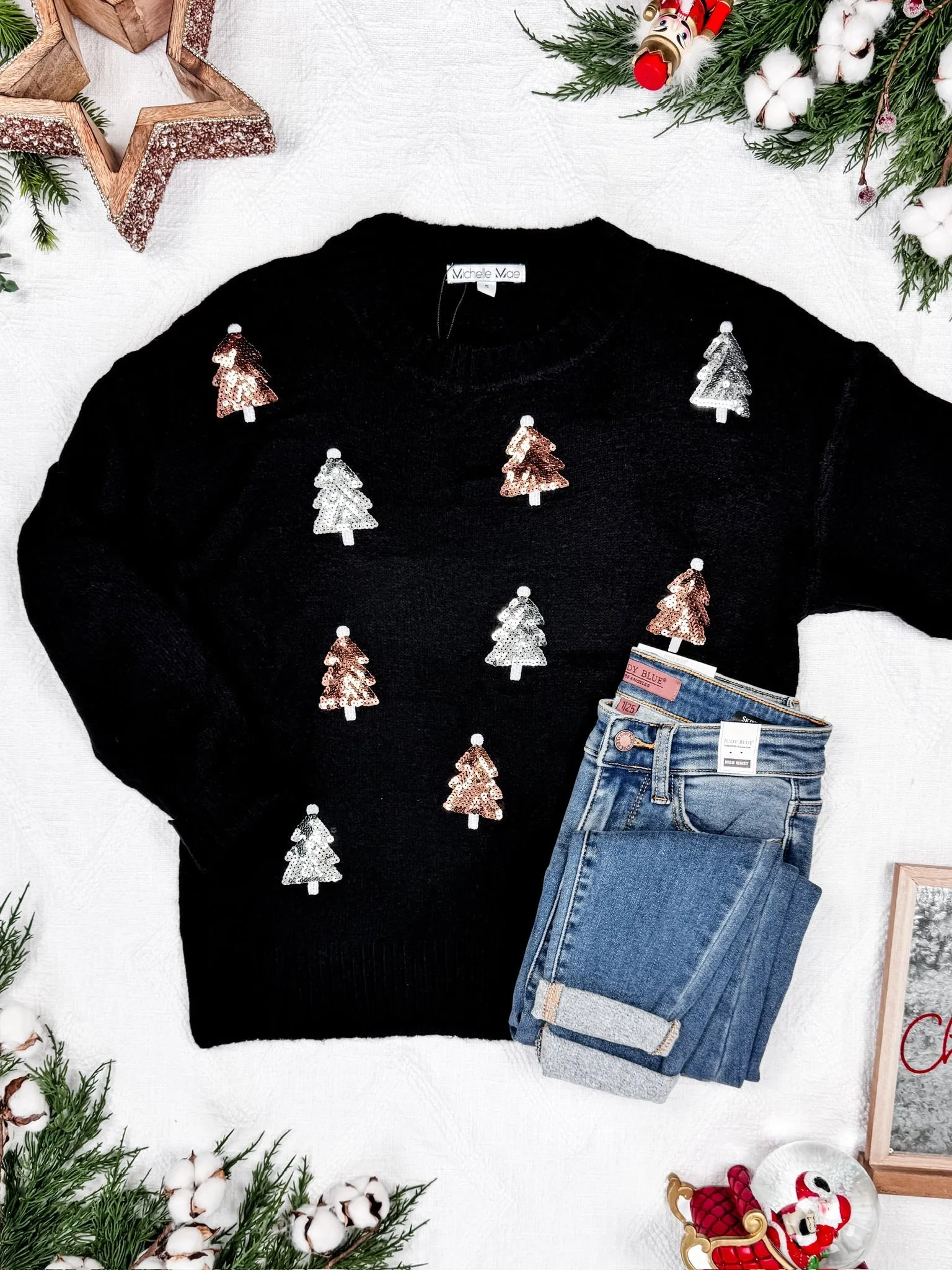 IN STOCK Holly Jolly Sweater - Gold   Silver Trees