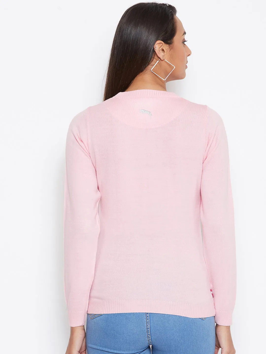 JUMP USA Women pink Self Design Casual Sweater