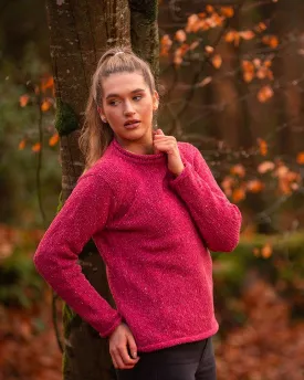 Ladies roll neck jumper – Speckled pink – Rossan Knitwear