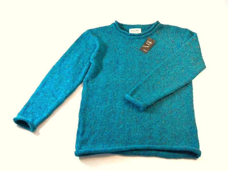 Ladies roll neck jumper – Speckled turquoise – Rossan Knitwear