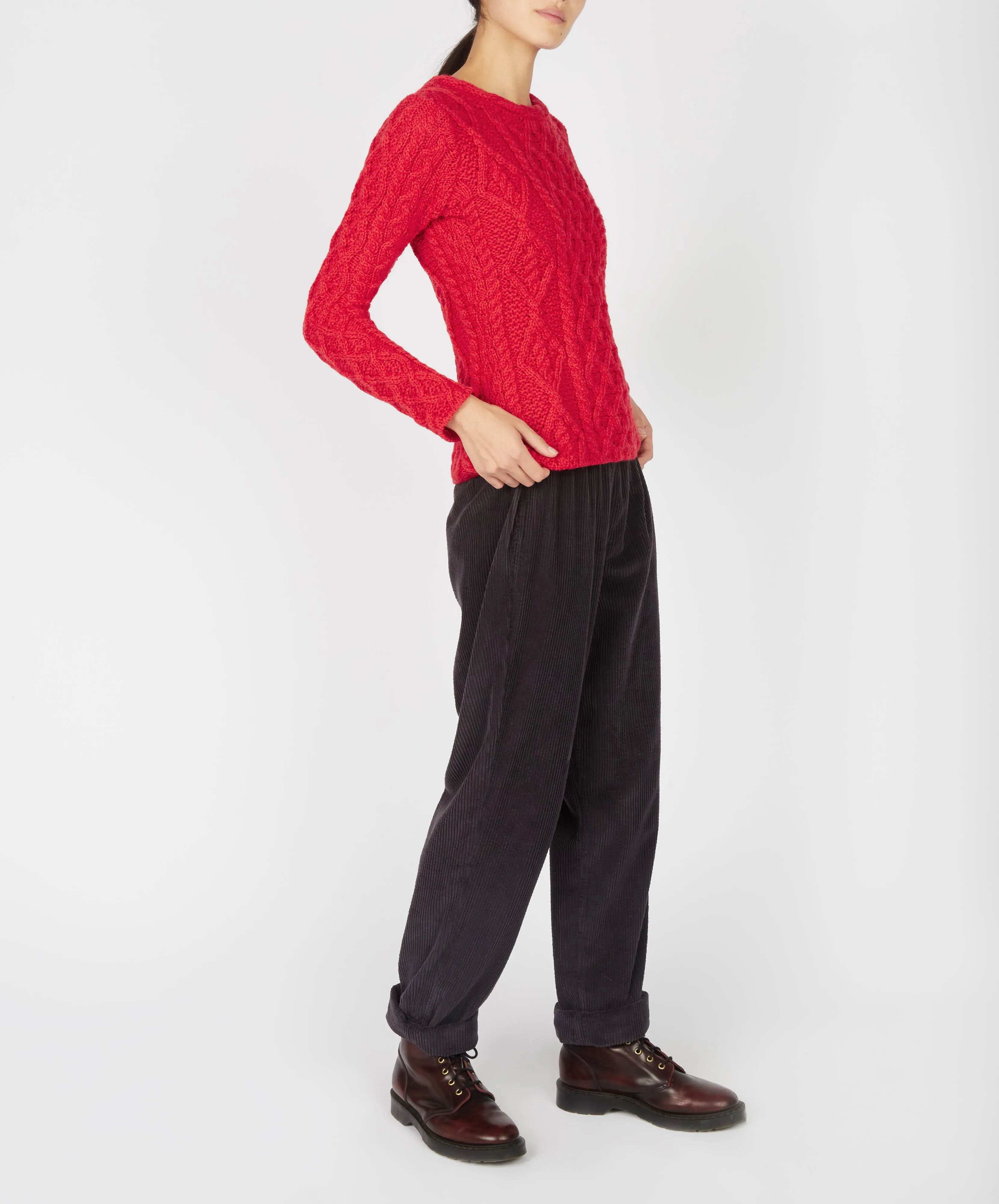 Lambay Lattice Cable Aran Sweater Scarlet