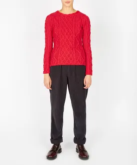 Lambay Lattice Cable Aran Sweater Scarlet