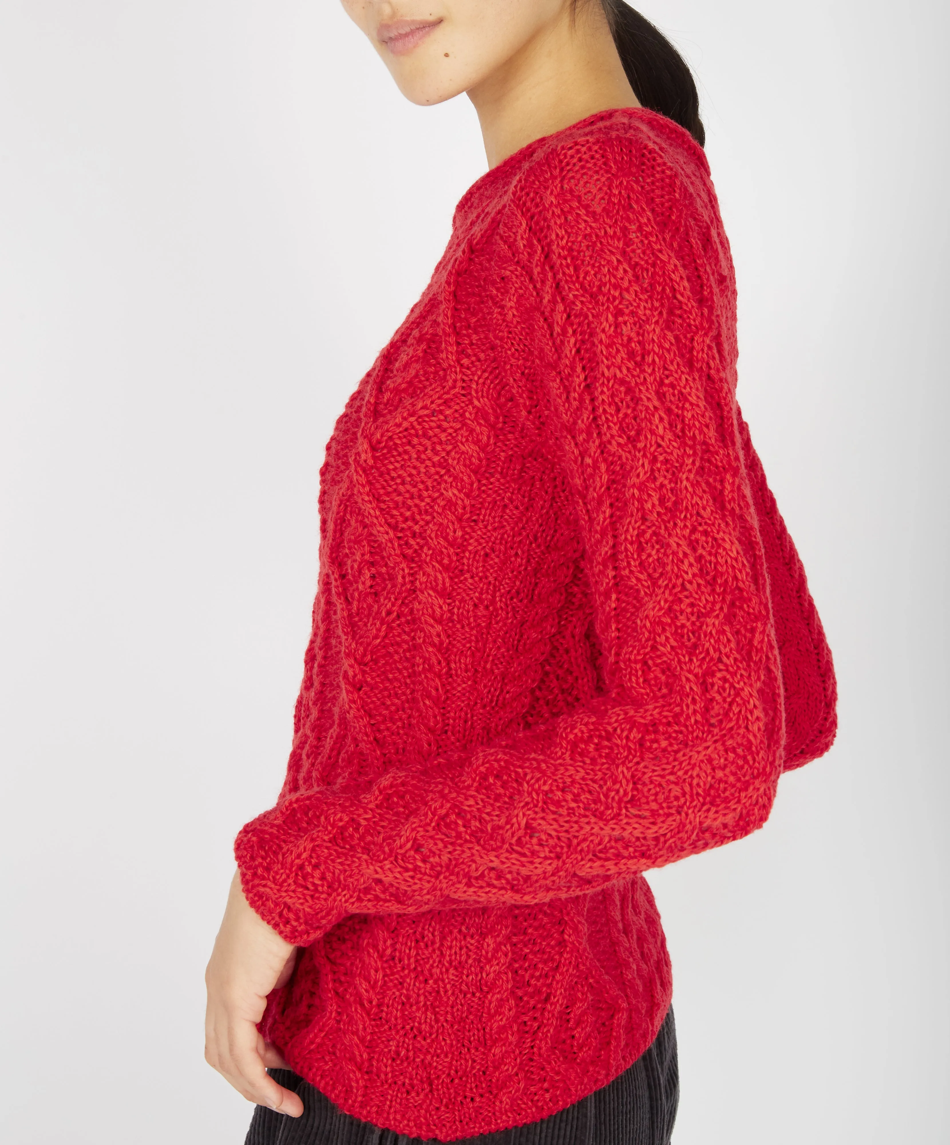 Lambay Lattice Cable Aran Sweater Scarlet